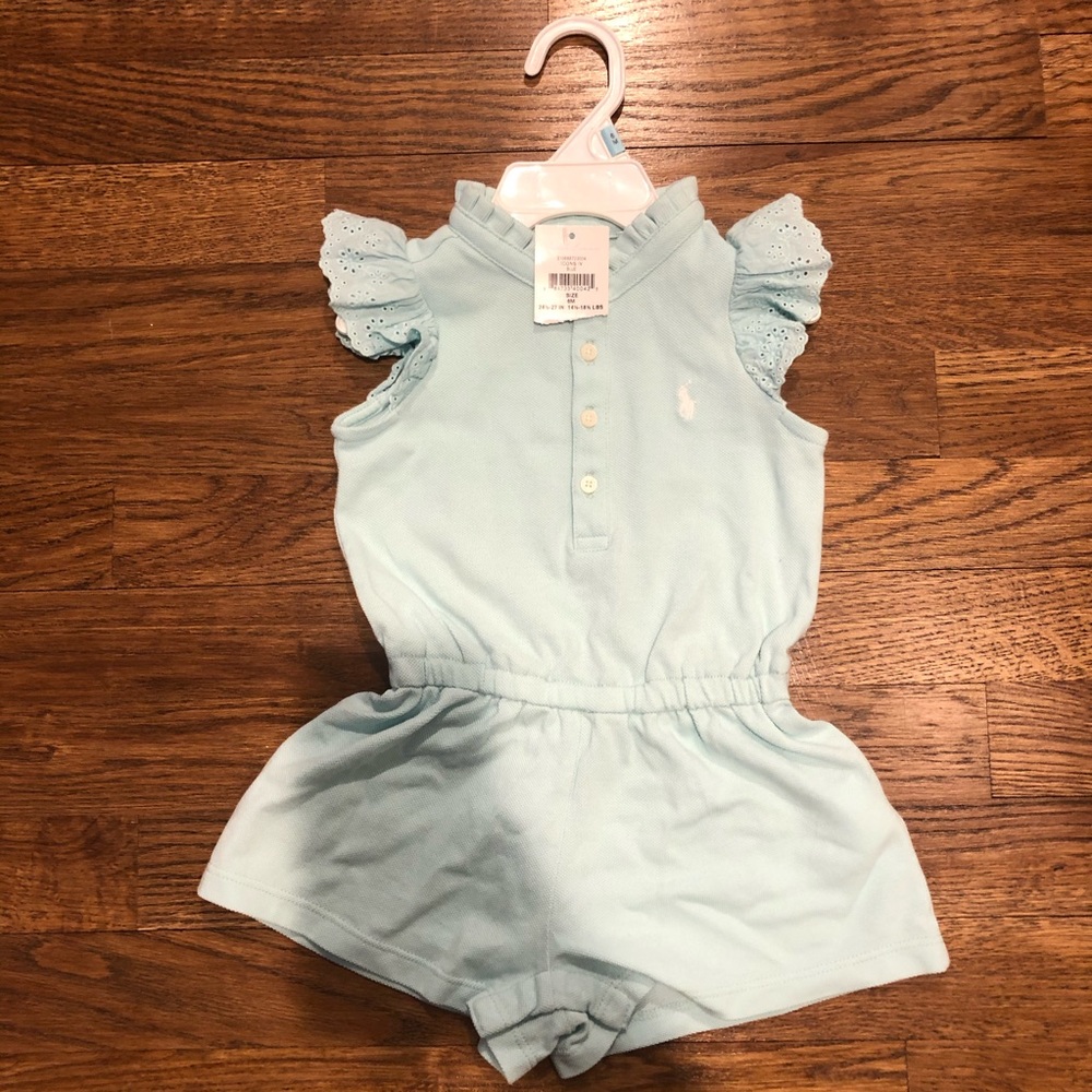 Ralph Lauren Girls Romper with Flutter Sleeve